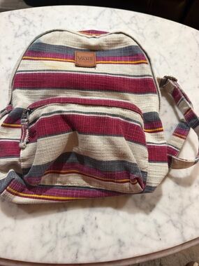 Vans Striped Canvas Backpack in Cream, Burgundy & Gray